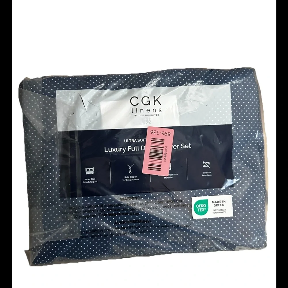 CGK UNLIMITED Navy Blue Polka-Dot ‘Ultra Soft’ Duvet Bedding Set-FULL SIZE